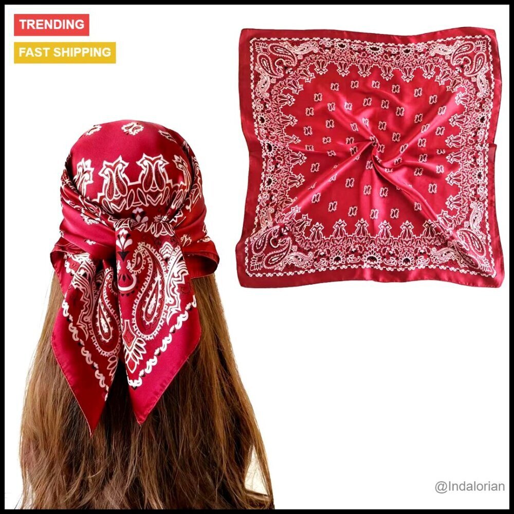 Satin Silk-Like Head Scarf Multi-Use Elegant Boho Chic Hair Bandana Purse Scarf